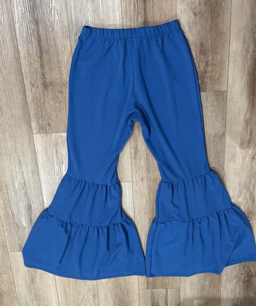 Rainbow Women's Blue Tiered Ruffle Bell Bottom Pants Elastic Waist Size XL